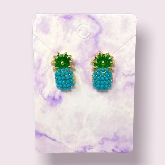 Blue Pineapple Post Studs Earrings - Picture 1 of 6